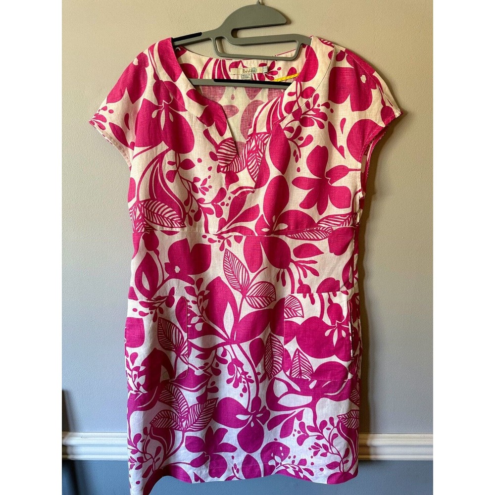NWOT Boden 100% Linen Dress Colorful Pink Floral Fit- Flare Pockets US 10R